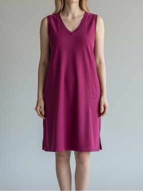 Lands' End Vintage V-Neck Sleeveless Dress Or Bathing Suit Coverup in Fuchsia